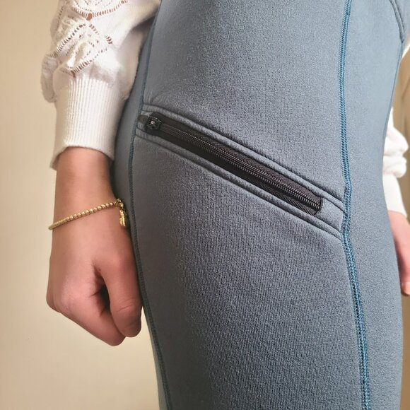 Kerrits Power Stretch Fleece Knee Patch Pocket Riding Tight L Blue Winter Warm - Picture 2 of 8